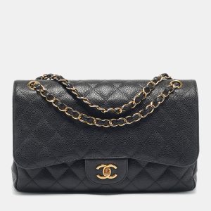 Chanel Black Quilted Caviar Leather Jumbo Classic Double Flap Bag, Shoulder Bags - Luxury Closet catalog