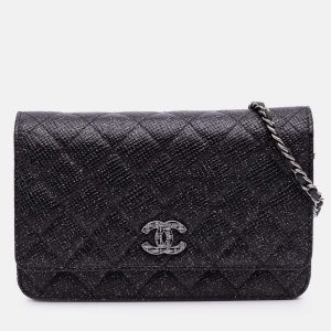 Chanel Black CC Quilted Glittered Calfskin Wallet On Chain, Shoulder Bags - Luxury Closet catalog