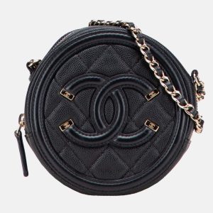 Chanel Black Caviar CC Filigree Round Clutch with Chain, Shoulder Bags - Luxury Closet catalog
