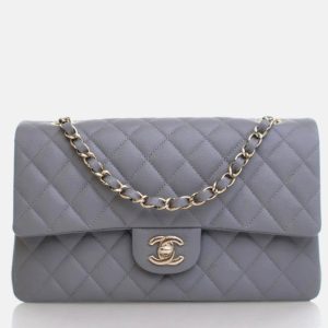 Chanel Classic Double Flap Bag Medium Grey Caviar Leather Shoulder Bag, Handbags - Luxury Closet catalog