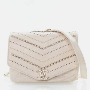 Chanel Chevron Flap Mini Cream Crinkled Calfskin Square Chain Shoulder Bag, Handbags - Luxury Closet catalog