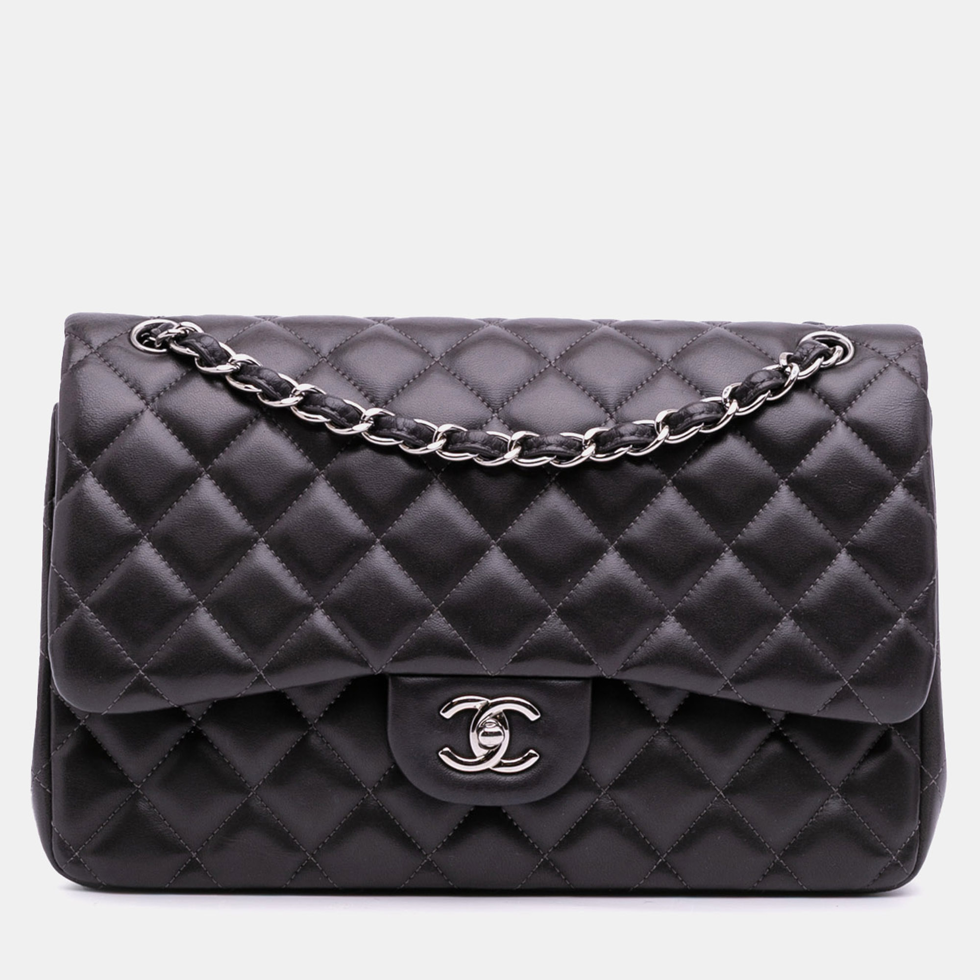 Chanel Grey Jumbo Classic Lambskin Double Flap Bag, Shoulder Bags - Luxury Closet catalog