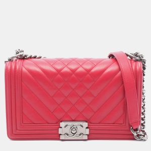 Chanel Red Old Medium Quilted Lambskin Boy Flap Bag, Shoulder Bags - Luxury Closet catalog