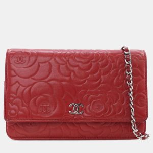 Chanel Red Embossed Lambskin Camellia Wallet On Chain, Shoulder Bags - Luxury Closet catalog