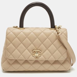 Chanel Beige/Brown Quilted Caviar Leather Mini Coco Top Handle Bag, Satchels - Luxury Closet catalog