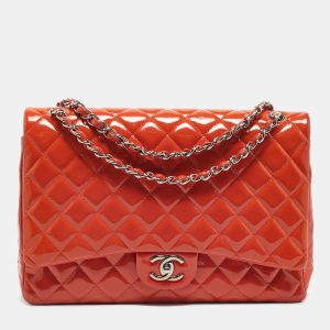 Chanel Orange Patent Leather Maxi Classic Double Flap Bag, Shoulder Bags - Luxury Closet catalog