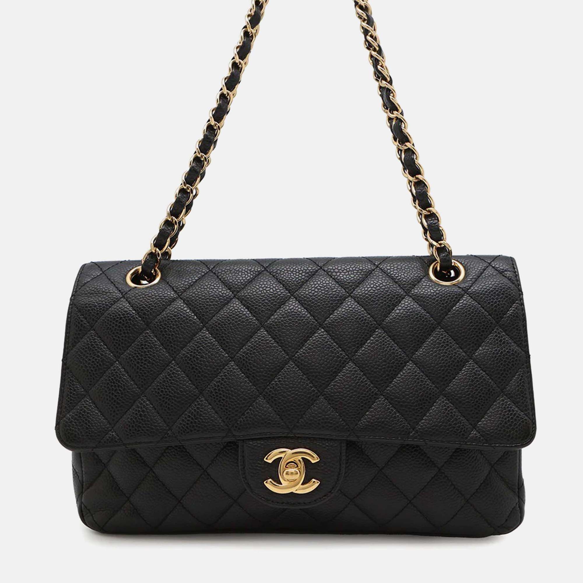 Chanel Classic Double Flap Medium Black Caviar Leather Chain Shoulder Bag, Handbags - Luxury Closet catalog