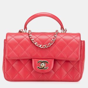 Chanel Red Mini Rectangular Lambskin Top Handle Single Flap, Satchels - Luxury Closet catalog