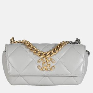Chanel Grey Quilted Lambskin Chanel 19 Sunglasses Case With Chain, Handbags - Luxury Closet catalog