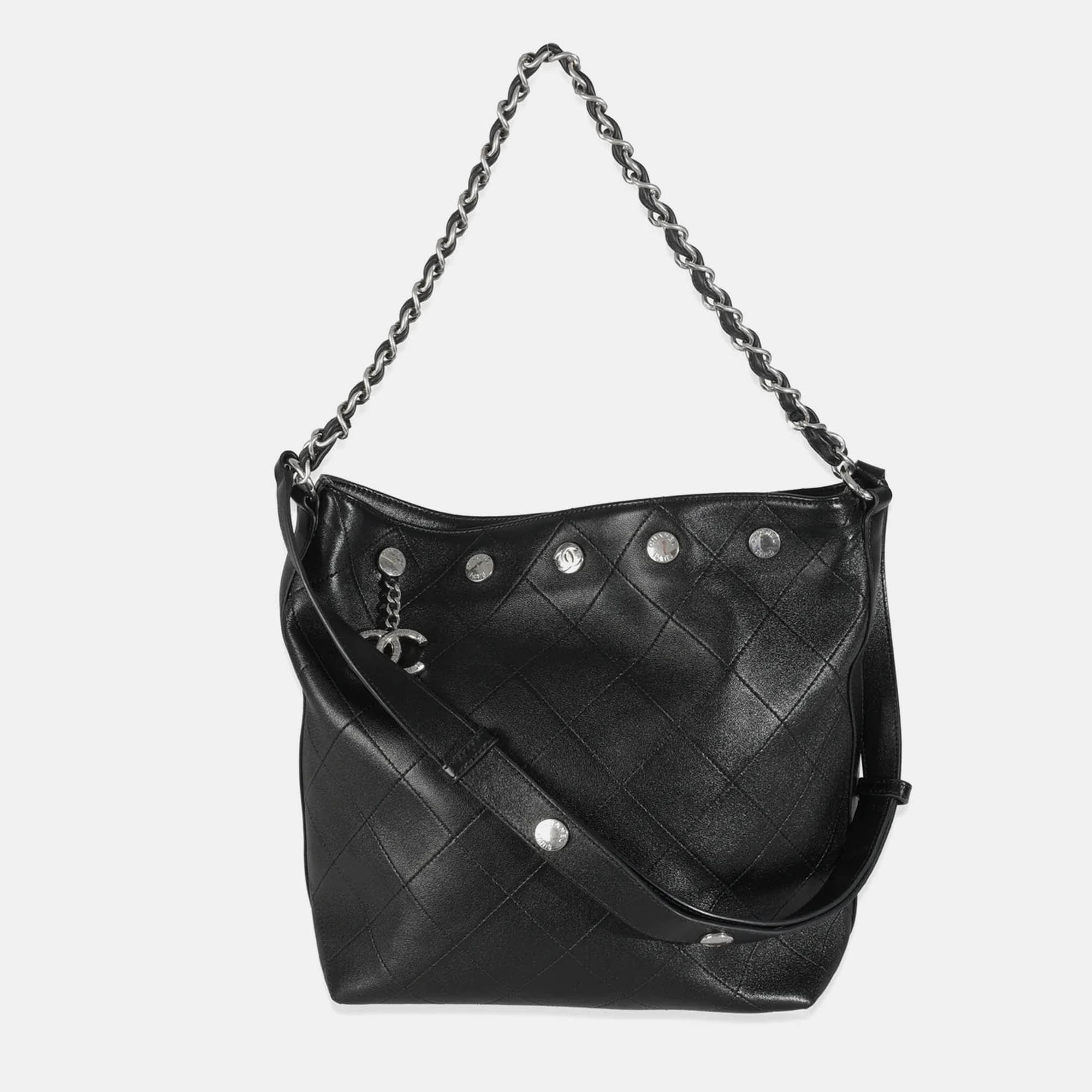 Chanel Black Quilted Calfskin CC Large Button Bucket Bag, Tote Handbags - Luxury Closet catalog