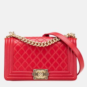 Chanel Red Old Medium Quilted Lambskin Boy Flap, Shoulder Bags - Luxury Closet catalog