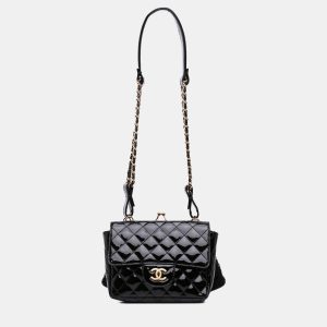 Chanel Black Mini Patent Lace Kiss Lock Flap Double Bag, Shoulder Bags - Luxury Closet catalog