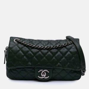 Chanel Green Medium Quilted Iridescent Caviar Easy Flap, Shoulder Bags - Luxury Closet catalog