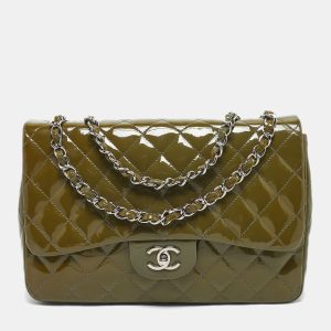 Chanel Green Quilted Patent Leather Jumbo Classic Single Flap Bag, Shoulder Bags - Luxury Closet catalog