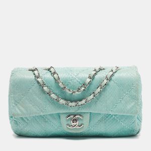 Chanel Aqua Blue Snakeskin Medium Ultra Stitch Classic Single Flap Bag, Shoulder Bags - Luxury Closet catalog