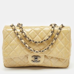 Chanel Yellow Quilted Pattern Patent Leather Jumbo Classic Single Flap Bag, Shoulder Bags - Luxury Closet catalog