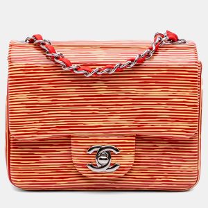 Chanel Orange/Red Mini Square Classic Patent Striped Single Flap Bag, Shoulder Bags - Luxury Closet catalog