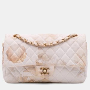 Chanel White Medium Classic Printed Denim Floral Double Flap, Shoulder Bags - Luxury Closet catalog