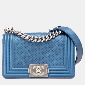 Chanel Blue Small Quilted Perforated Metallic Lambskin Boy Flap, Shoulder Bags - Luxury Closet catalog