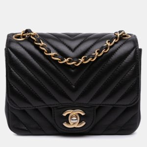 Chanel Black Mini Square Classic Chevron Lambskin Single Flap Bag, Shoulder Bags - Luxury Closet catalog