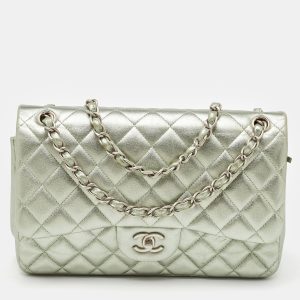 Chanel Metallic Mint Green Quilted Leather Jumbo Classic Double Flap Bag, Shoulder Bags - Luxury Closet catalog