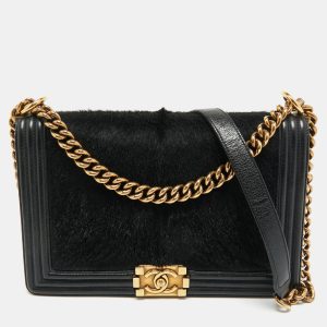 Chanel Black Calf Hair and Leather New Medium Boy Flap Bag, Shoulder Bags - Luxury Closet catalog