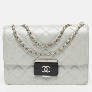Chanel Silver Quilted Leather Beauty Lock Flap Bag, Shoulder Bags - Luxury Closet catalog