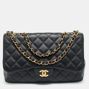 Chanel Black Quilted Caviar Leather Jumbo Classic Single Flap Bag, Shoulder Bags - Luxury Closet catalog