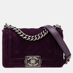 Chanel Purple Small Quilted Velvet Boy Flap, Shoulder Bags - Luxury Closet catalog