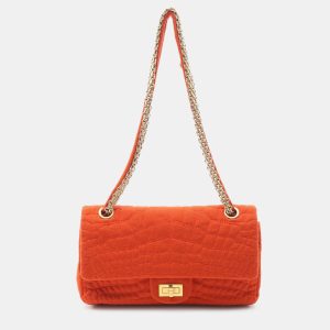 Chanel Orange Reissue 2.55 Quilted Jersey Coco Croc Double Flap 225, Shoulder Bags - Luxury Closet catalog