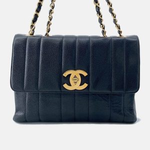 Chanel Mademoiselle Single Flap Chain Shoulder Bag Black Caviar Leather Size 30, Handbags - Luxury Closet catalog