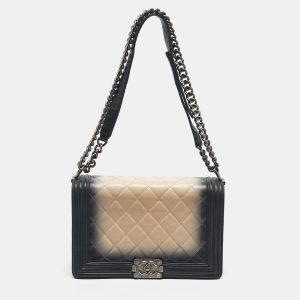 Chanel Black/Beige Quilted Leather New Medium Boy Flap Bag, Shoulder Bags - Luxury Closet catalog