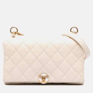 Chanel White Quilted Calfskin Pearl CC Accordion Flap, Shoulder Bags - Luxury Closet catalog