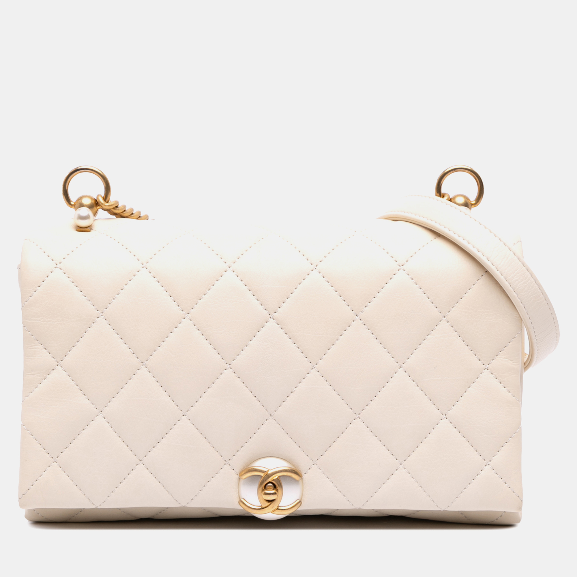 Chanel White Quilted Calfskin Pearl CC Accordion Flap, Shoulder Bags - Luxury Closet catalog