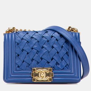 Chanel Blue Small Woven Lambskin Chateau Boy Flap, Shoulder Bags - Luxury Closet catalog