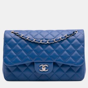 Chanel Classic Jumbo Double Flap Blue Lambskin Leather Shoulder Bag, Handbags - Luxury Closet catalog