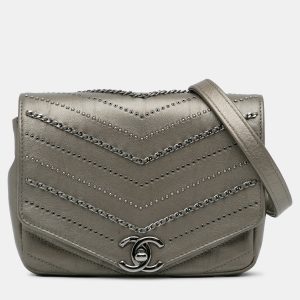 Chanel Chevron Square Envelop Flap Gray Embellished Calfskin Leather Shoulder Bag, Handbags - Luxury Closet catalog