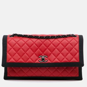 Chanel Quilted Two Tone Flap Red Lambskin and Grosgrain Leather Shoulder Bag, Handbags - Luxury Closet catalog