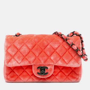 Chanel Orange Mini Rectangular Classic Velvet Single Flap, Shoulder Bags - Luxury Closet catalog