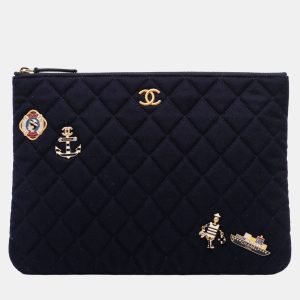 Chanel Navy Blue Paris Hamburg Medium Quilted Wool Coco Sailor Charms O Case Clutch, Clutches & Special Occasion Bags - Luxury Closet catalog