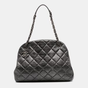 Chanel Grey Large Aged Calfskin Just Mademoiselle Bowling Bag, Tote Handbags - Luxury Closet catalog