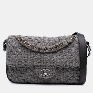 Chanel Black/Grey Quilted Wool and Calfskin Single Flap Bag, Satchels - Luxury Closet catalog