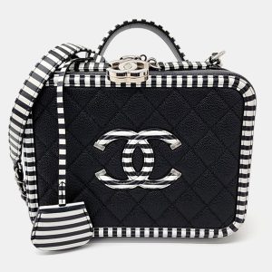 Chanel Black White Leather Caviar Cosmetic Tote and Shoulder Bag, Tote Handbags - Luxury Closet catalog