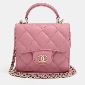 Chanel Pink Leather Top Handle Mini Chain Crossbody Bag, Satchels - Luxury Closet catalog