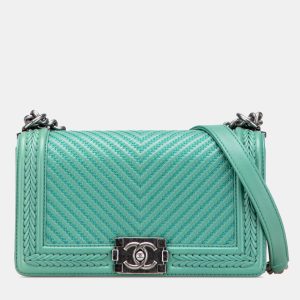 Chanel Green New Medium Braided Chevron Lambskin Boy Flap, Shoulder Bags - Luxury Closet catalog