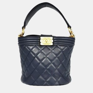 Chanel Navy Blue Leather Quilted Bucket Boy Shoulder Bag, Handbags - Luxury Closet catalog