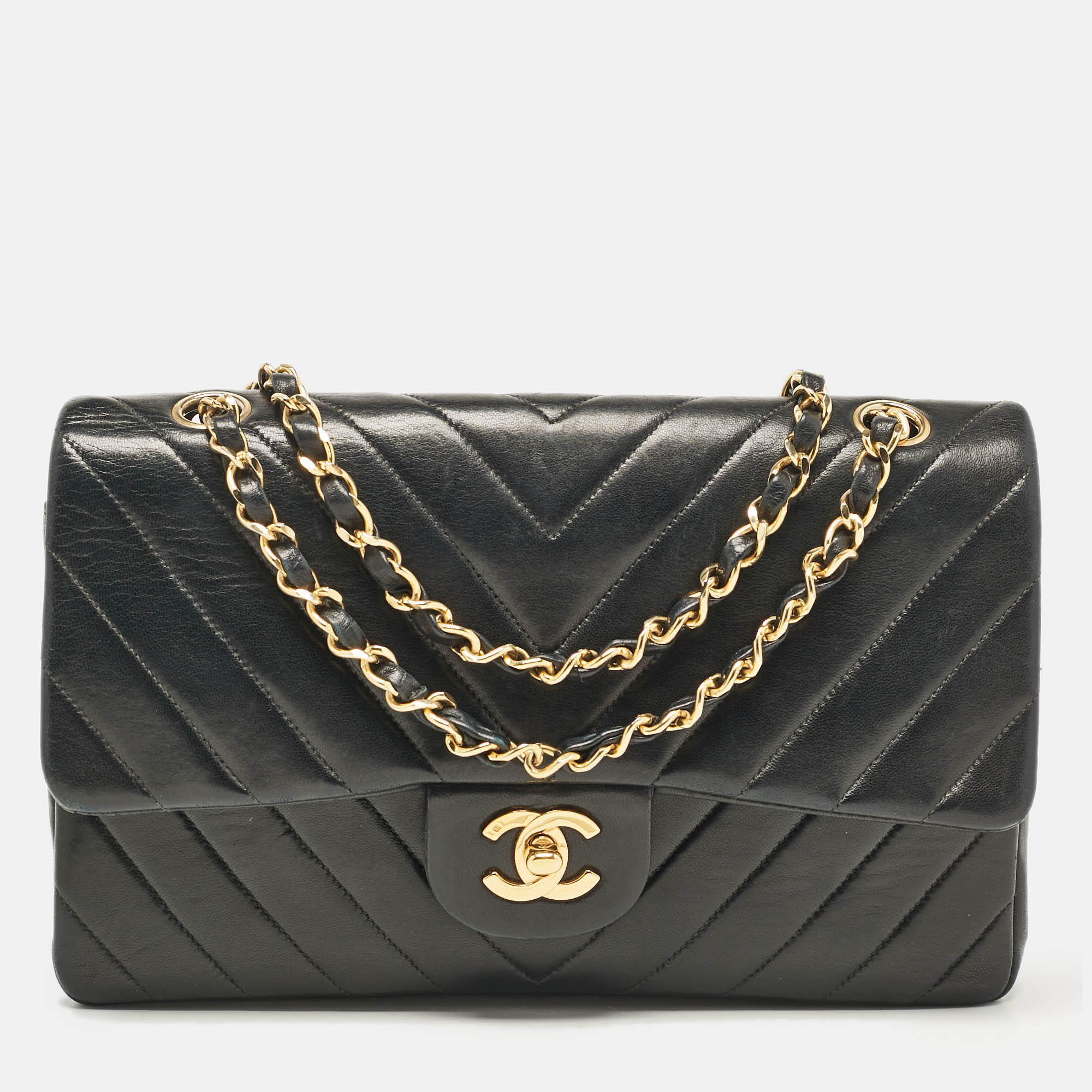 Chanel Black Chevron Leather Medium Classic Double Flap Bag, Shoulder Bags - Luxury Closet catalog