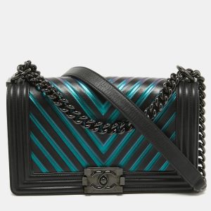 Chanel Black/Holographic Chevron Leather Medium Boy Flap Bag, Shoulder Bags - Luxury Closet catalog