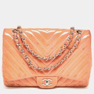 Chanel Pink Chevron Patent Leather Jumbo Classic Single Flap Bag, Shoulder Bags - Luxury Closet catalog