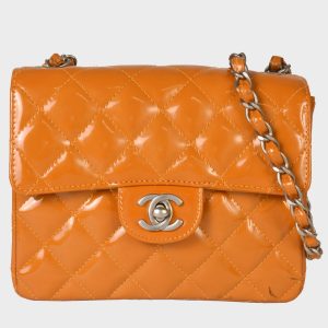 Chanel Orange Patent Leather XS Classic Single Flap Shoulder Bags, Shoulder Bags - Luxury Closet catalog